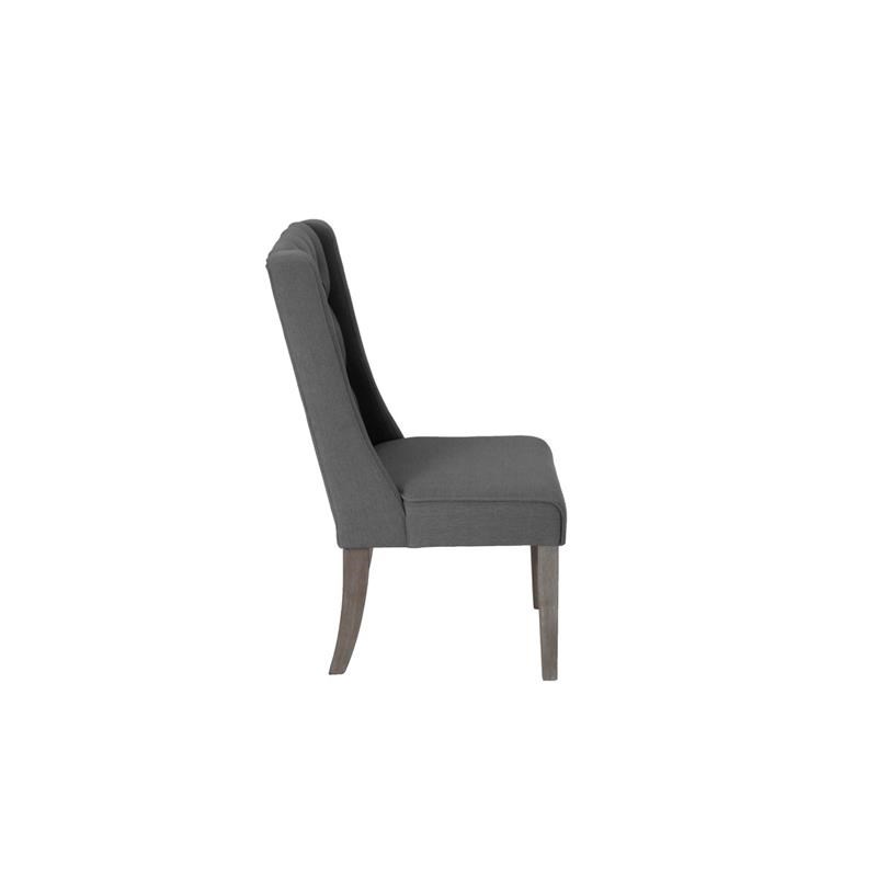 Rustic Gray Dining Chairs (Set of 2) with Gray Linen Fabric Tufted Seats