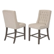 Counter-height Rustic Gray Wood Chair (Set of 2) with Beige Fabric Tufted Seats