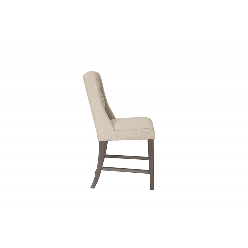 Counter-height Rustic Gray Wood Chair (Set of 2) with Beige Fabric Tufted Seats