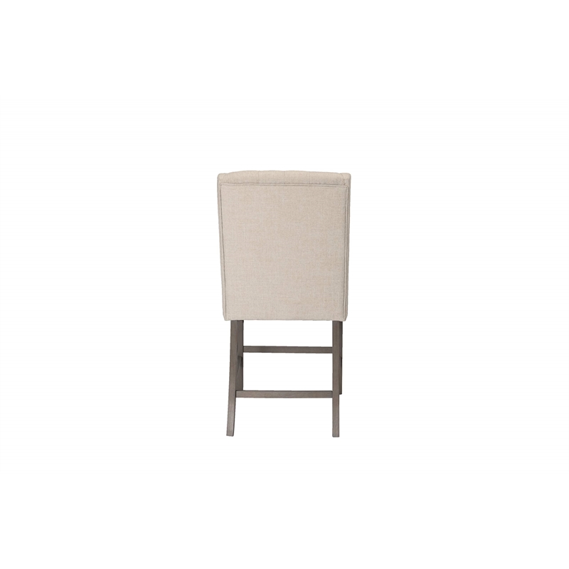 Counter-height Rustic Gray Wood Chair (Set of 2) with Beige Fabric Tufted Seats