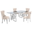 Rectangular Clear Glass 5pc Dining Set with Silver Stainless Steel Base