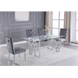 Rectangular Clear Glass 5pc Dining Set with Silver Stainless Steel Base