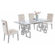 Rectangular Clear Glass 5pc Dining Set with Silver Stainless Steel Base