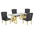 Rectangular Clear Glass 5pc Dining Set with Gold Stainless Steel Base