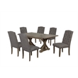 Rustic Wood Dining Chairs Upholstered with Gray Linen Fabric (Set of 2)