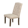 Rustic Wood Dining Chairs Upholstered with Beige Linen Fabric (Set of 2)