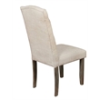 Rustic Wood Dining Chairs Upholstered with Beige Linen Fabric (Set of 2)