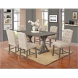 Rustic Wood Counterheight Dining Chairs with Beige Linen Fabric (Set of 2)