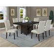 Rustic Dark Oak Wood 7pc Dining Set with Table and Beige Linen Chairs