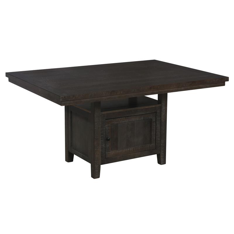 Rustic Dark Oak Wood 7pc Dining Set with Table and Beige Linen Chairs