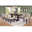 Cappuccino Wood Counterheight Dining Bench Upholstered with Beige Linen Fabric