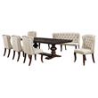 Cappuccino Wood 7pc Dining Set with Extendable Table + Beige Seats