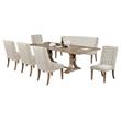 Rustic Natural Wood 7pc Dining Set with Extendable Table + Beige Linen Seats