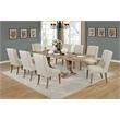 Rustic Natural Wood 9pc Dining Set with Extendable Table + Beige Linen Chairs