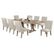 Rustic Natural Wood 9pc Dining Set with Extendable Table + Beige Linen Chairs