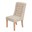 Rustic Natural Wood Dining Chairs Upholstered with Beige Linen Fabric (Set of 2)