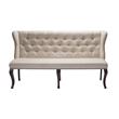 Cappuccino Wood Dining Bench Upholstered with Beige Linen Fabric