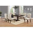 Cappuccino Wood Dining Bench Upholstered with Beige Linen Fabric