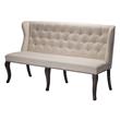 Cappuccino Wood Dining Bench Upholstered with Beige Linen Fabric