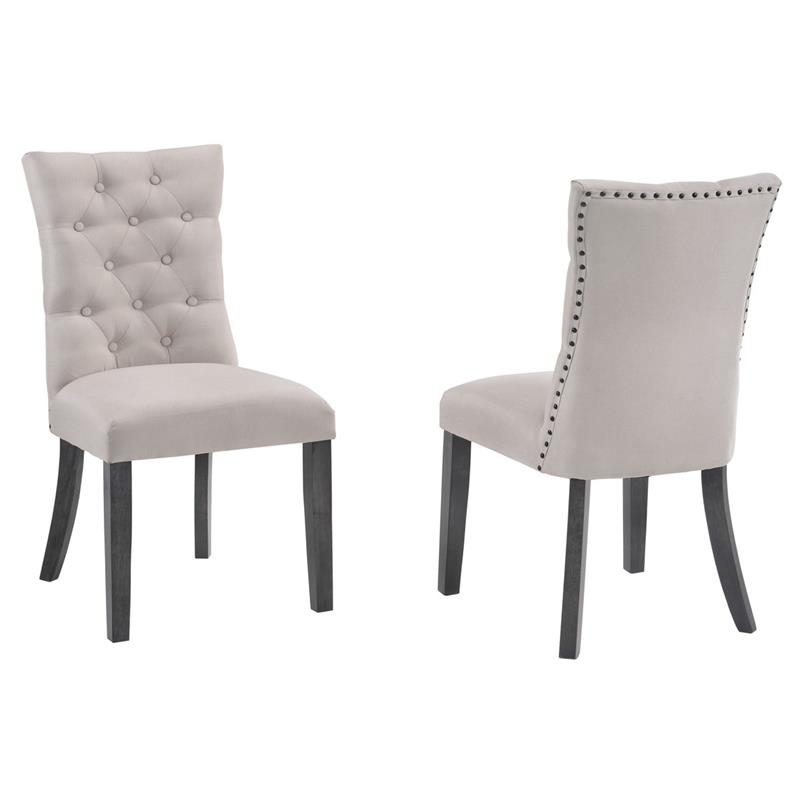 6pc Gray Wood Dining Set with Light Gray Linen Fabric Seats + Bench