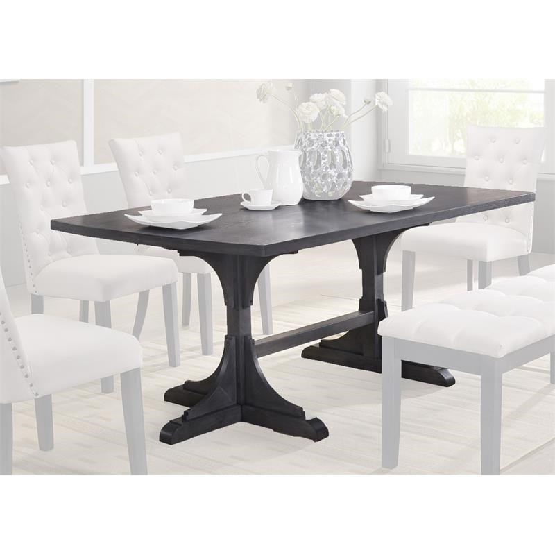 7pc Gray Wood Dining Set with Light Gray Linen Fabric Seats
