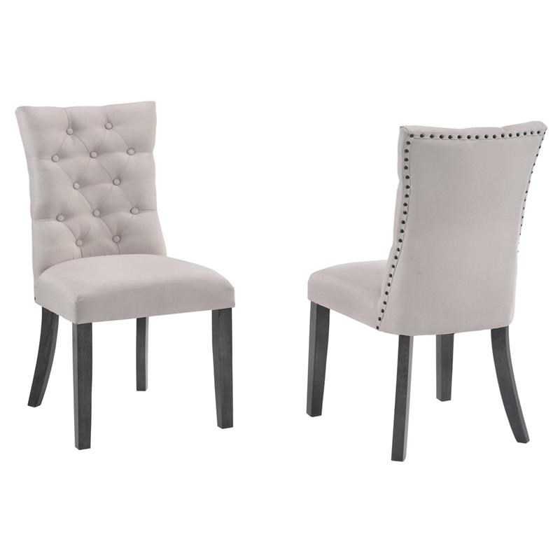 7pc Gray Wood Dining Set with Light Gray Linen Fabric Seats
