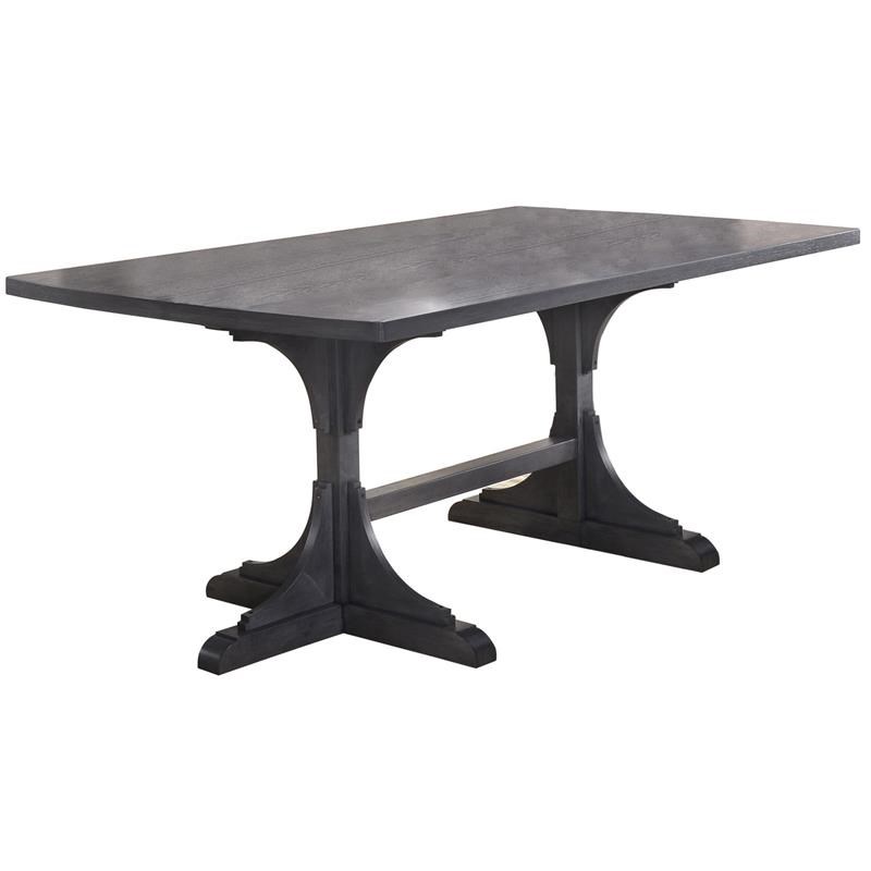 7pc Gray Wood Dining Set with Light Gray Linen Fabric Seats