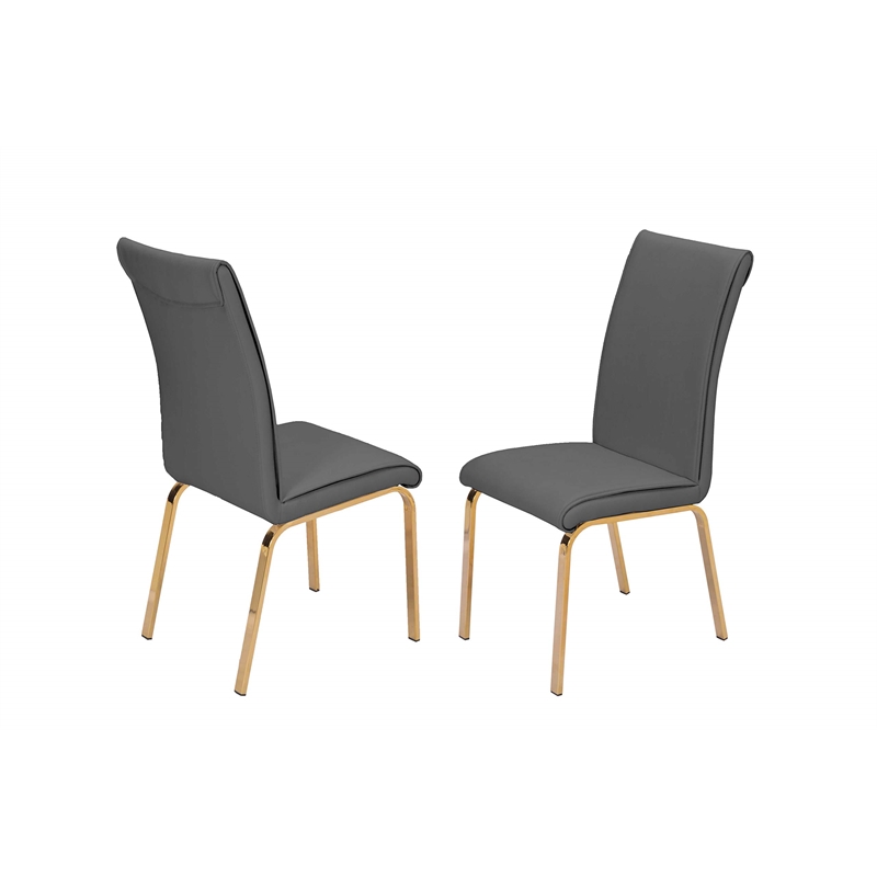 Dark Gray Chairs Upholstered with Faux Leather and Gold Chrome Base (Set of 2)