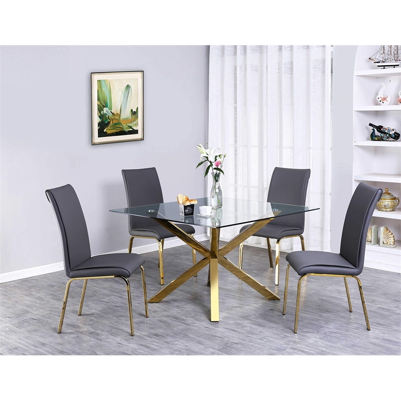Dark Gray Chairs Upholstered with Faux Leather and Gold Chrome Base (Set of 2)