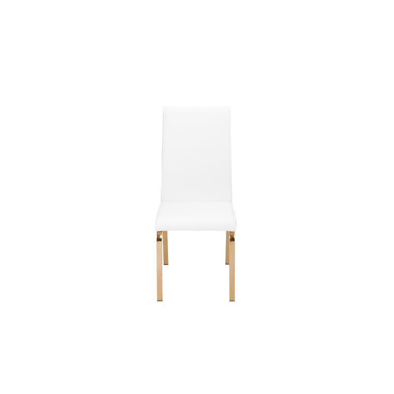 White Chairs Upholstered with Faux Leather and Gold Chrome Base (Set of 2)