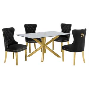 63&quotx 39&quot Rectangular Clear Glass 5pc Dining Set with Gold Stainless Steel