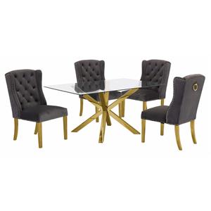 63&quotx 39&quot Rectangular Clear Glass 5pc Dining Set with Gold Stainless Steel