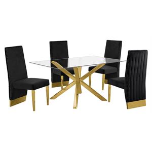 63&quotx 39&quot Rectangular Clear Glass 5pc Dining Set with Gold Stainless Steel