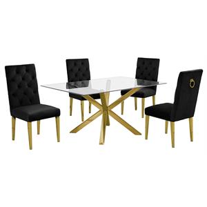 63&quotx 39&quot Rectangular Clear Glass 5pc Dining Set with Gold Stainless Steel