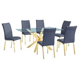 63&quotx 39&quot Rectangular Clear Glass 7pc Dining Set with Gold Stainless Steel