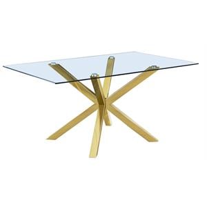63&quot x 39&quot Rectangular Clear Glass Dining Table with Gold Stainless Steel Base