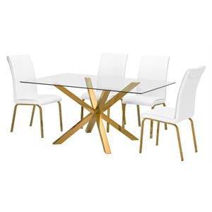 63&quotx 39&quot Rectangular Clear Glass 5pc Dining Set with Gold Stainless Steel