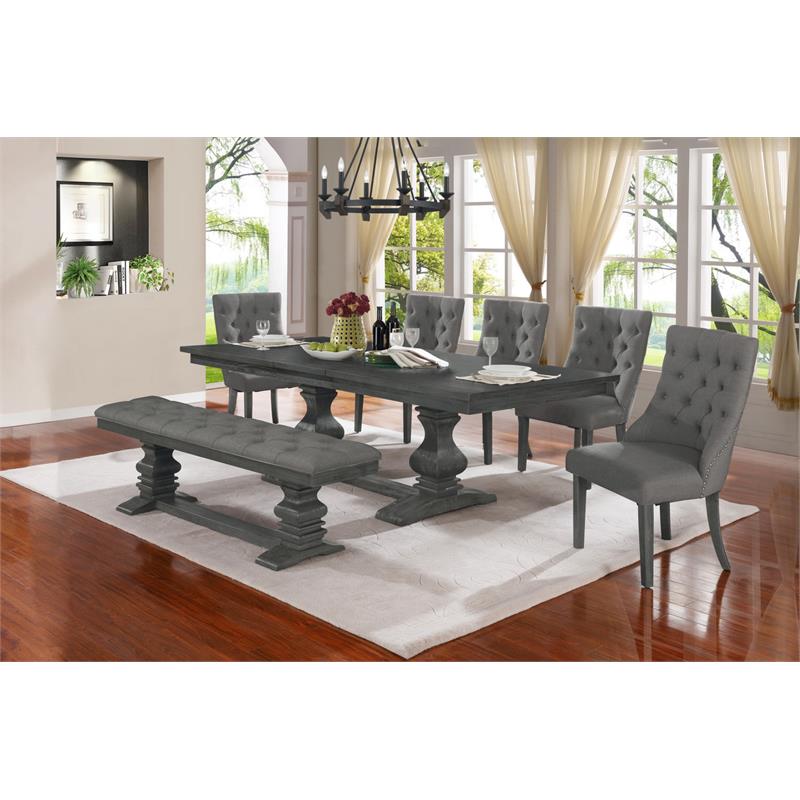 dark gray linen fabric dining chair (single) with tufted seats