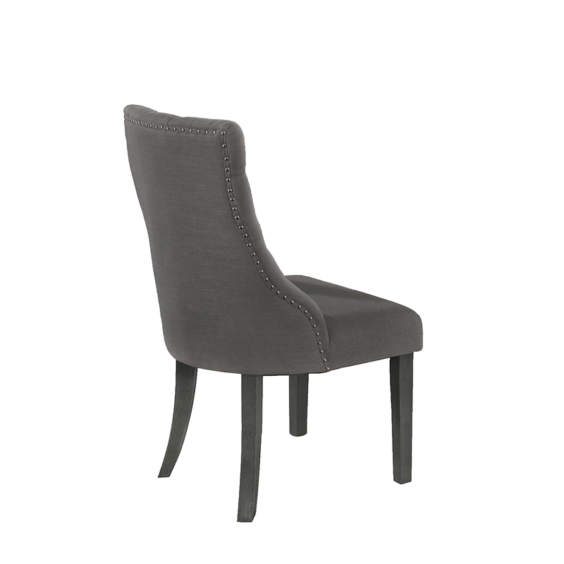 Dark Gray Linen Fabric Dining Chairs (Set of 2) with Tufted Seats