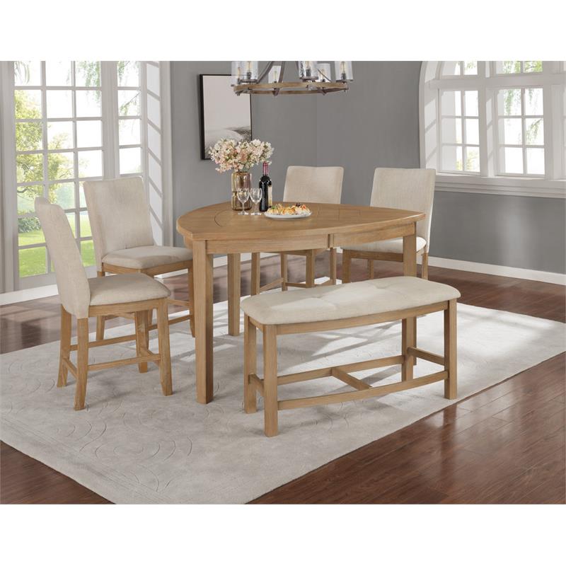 Natural Rustic Wood Counterheight Dining Chairs in Beige Linen Fabric (Set of 2)