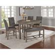 Rustic Gray Wood Counterheight Dining Bench in Gray Linen Fabric
