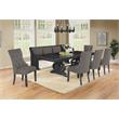 Dark Gray Wood Dining Bench with Gray Linen Tufted Seat Back