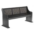 Dark Gray Wood Dining Bench with Gray Linen Tufted Seat Back
