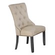 Dark Gray Wood Dining Set with Extendable Table and Beige Linen Chairs
