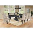 Dark Gray Wood Dining Bench with Beige Linen Tufted Seat Back