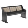 Dark Gray Wood Dining Bench with Beige Linen Tufted Seat Back
