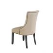 Dark Gray Wood Dining Set with Extendable Table and Beige Linen Chairs