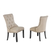 Dark Gray Wood Dining Chair Upholstered with Beige Linen Fabric (Single)