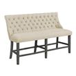 Large Beige Linen Fabric Counterheight Dining Bench in Gray Oak Wood