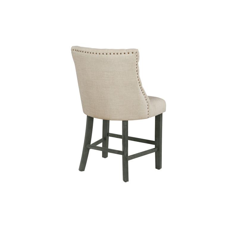 Beige Linen Fabric Counterheight Dining Chairs with Tufted Seats (Set of 2)